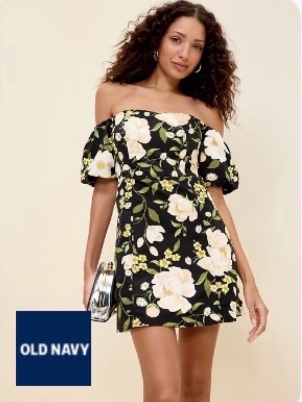 Occasion Black Floral Off-Shoulder Fit & Flare Mini Dress